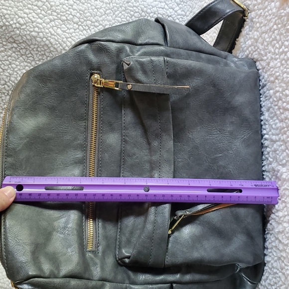 Gray Leather Like Backpack Purse - Picture 10 of 11